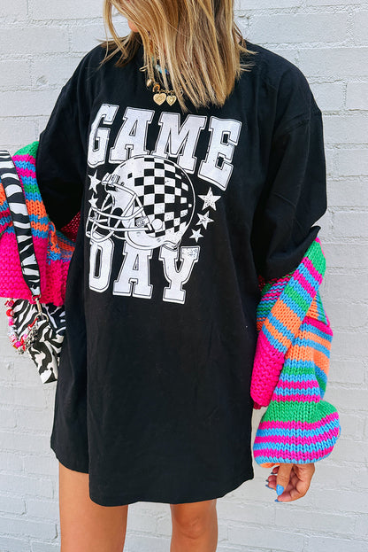 Black GAME DAY Checkerboard Football T Shirt