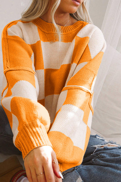 Orange Cream Checkered Sweater