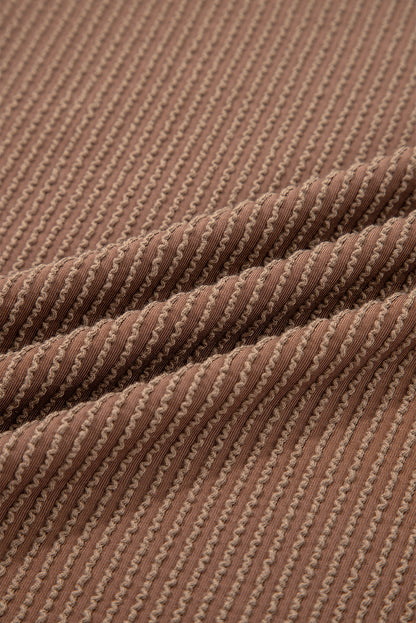 Dark Khaki Twist Ribbed Exposed Seam Detail Long Sleeve Loose Top