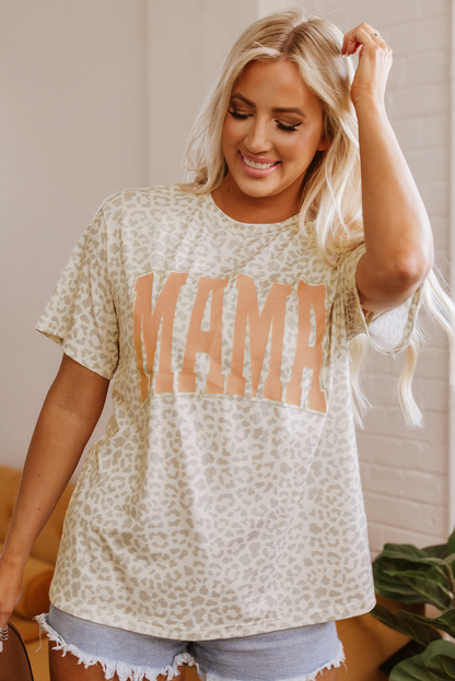 Yellow MAMA Letter Graphic Leopard Loose Tee