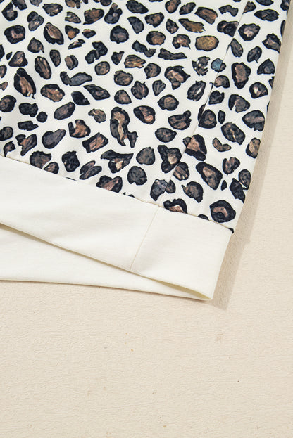 Khaki Plus Size Leopard Loose Pullover Casual Shorts 2pcs Outfit