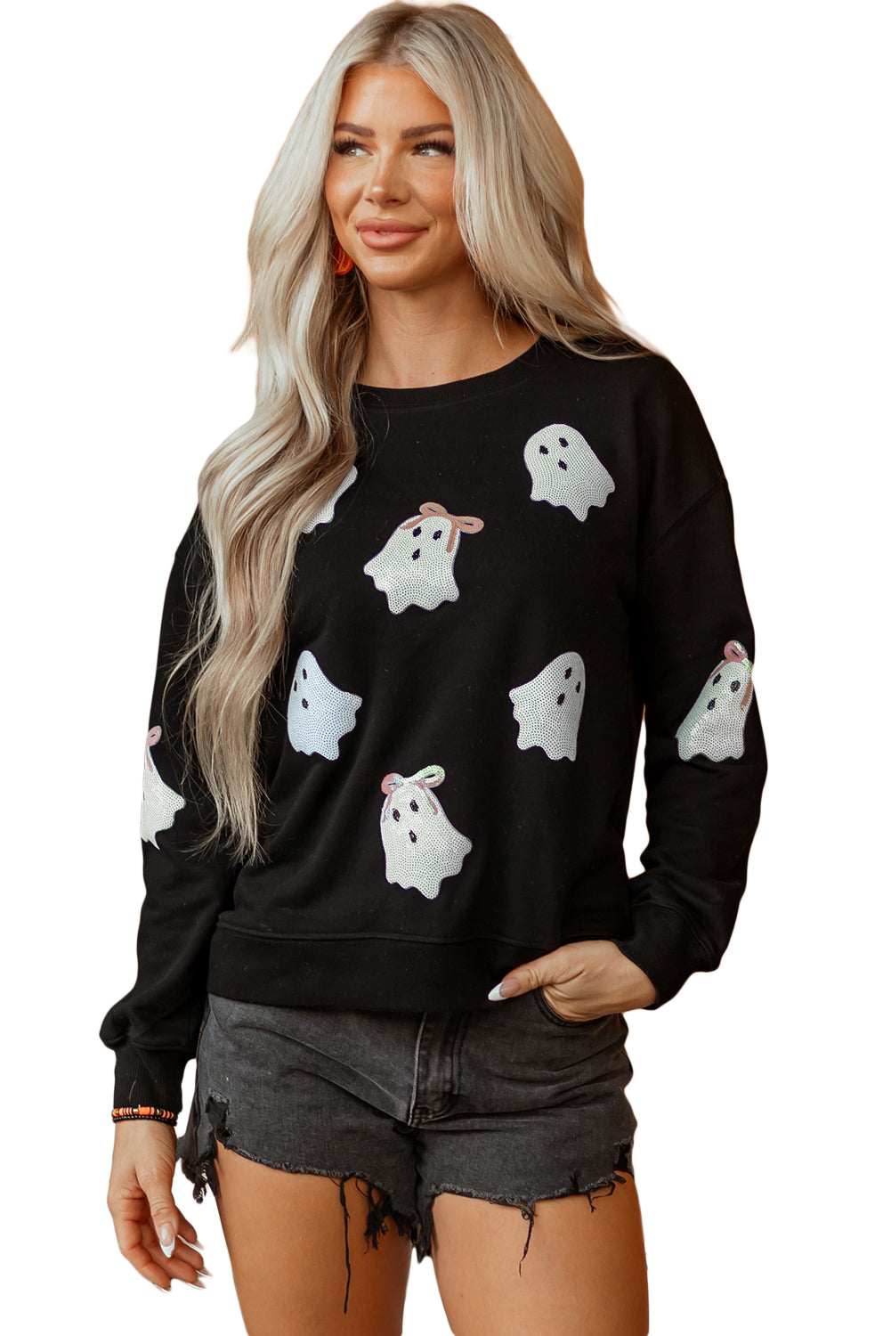 Boo-ti-ful Bows Ghost Sequin Sweatshirt
