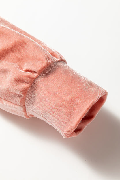 Peach Blossom Velvet Zip-up Hoodie and Wide Leg Pants Set