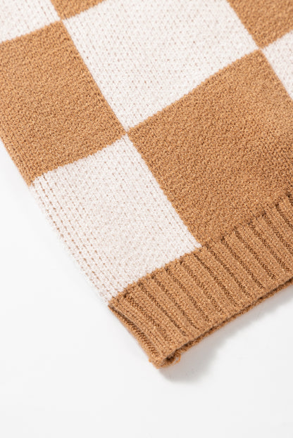 Frenchy Colorblock Plaid Pattern Ribbed Trim Sweater Tank Top