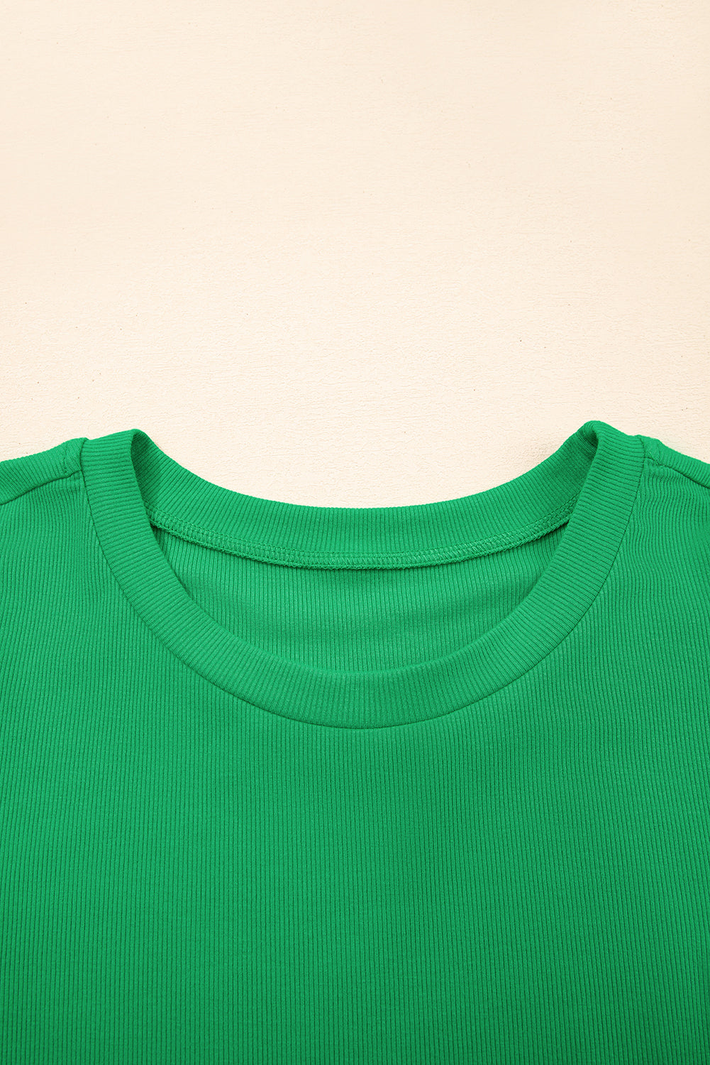 Bright Green Ribbed Pearl Beaded Puff Sleeve Top