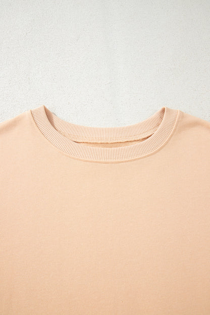 Beige Color Block Patchwork Split Hem Casual Sweatshirt