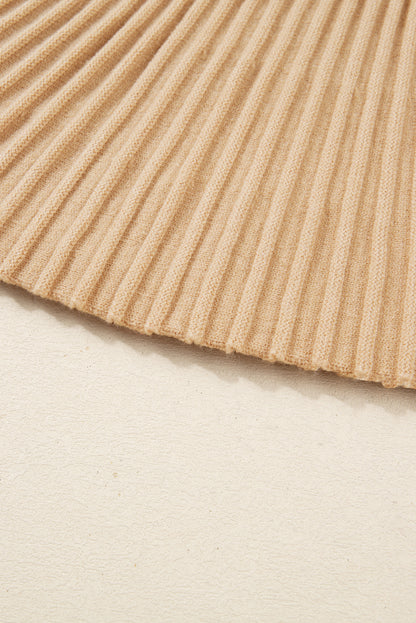 Smoke Gray High Neck Puff Sleeve Sweater Pleated Mini Skirt 2pcs Knitted Outfit