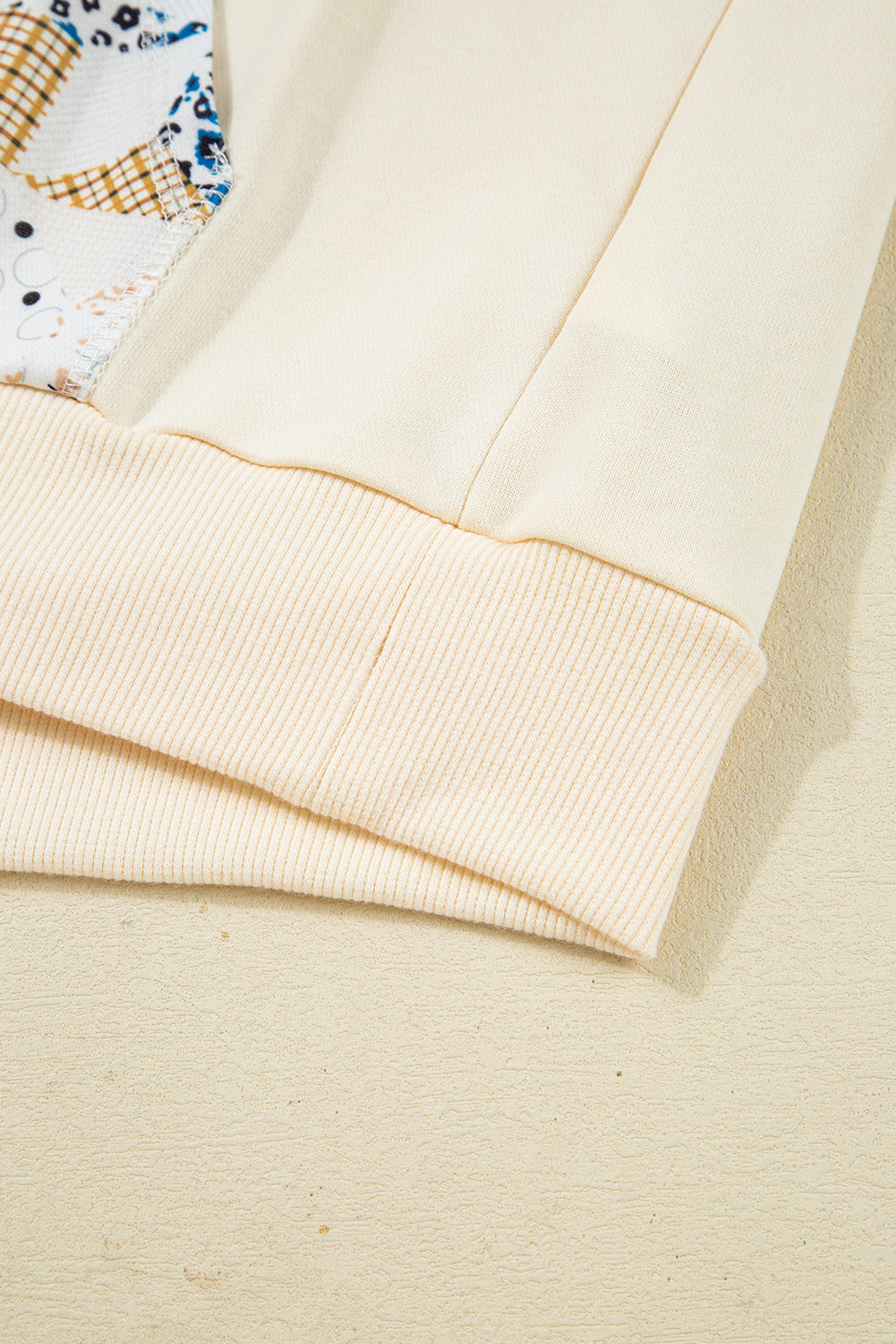 Beige Western Geo Pattern Patchwork Hoodie with Kangaroo Pocket