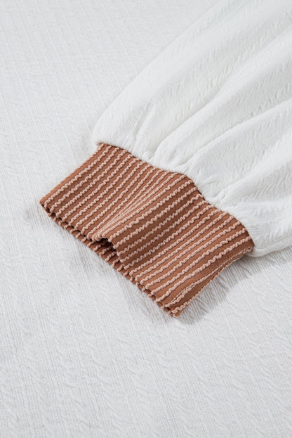 White Cable Texture Ribbed Color Block Plus Size Knit Top