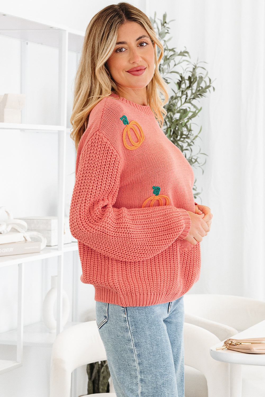 Blossom Pumpkin Embroidered Thanksgiving Holiday Sweater