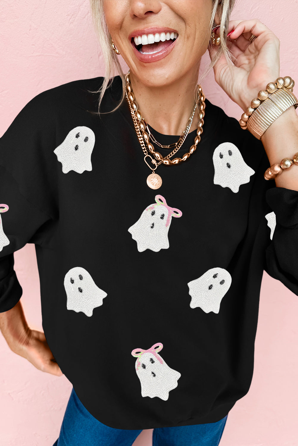 Boo-ti-ful Bows Ghost Sequin Sweatshirt