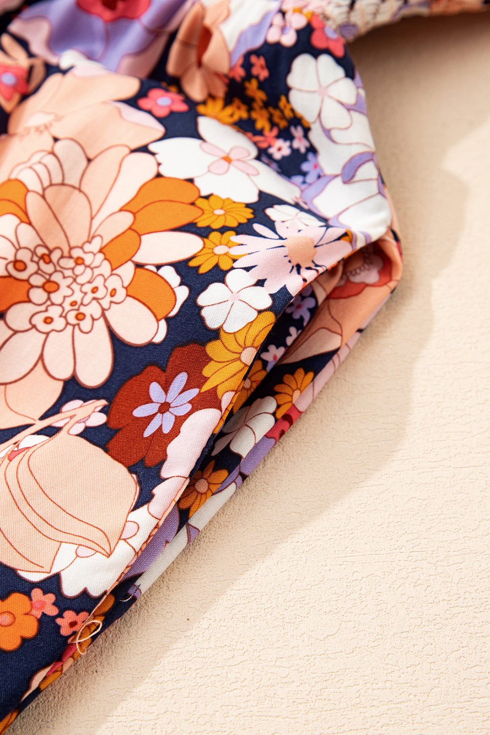 Black Floral Print Smocked High Waist Square Neck Jumpsuit