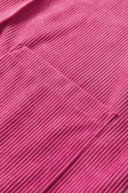 Rose Red Corduroy Sleeveless Mini Dress With Patched Pockets