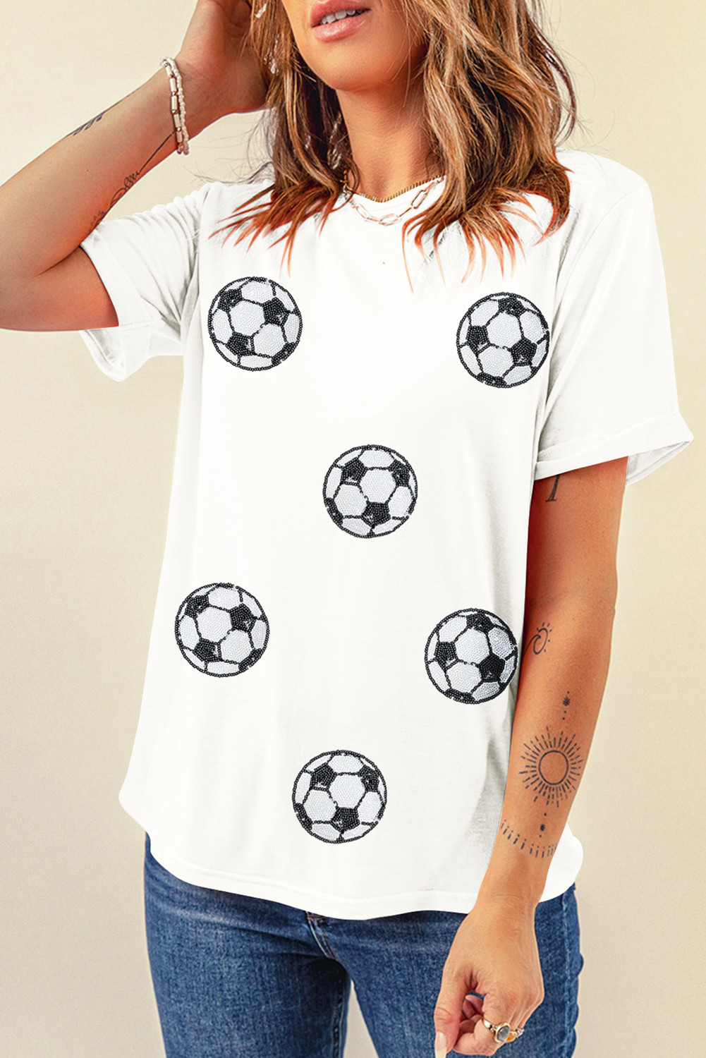 White Sequin Football Patch Game Day T Shirt