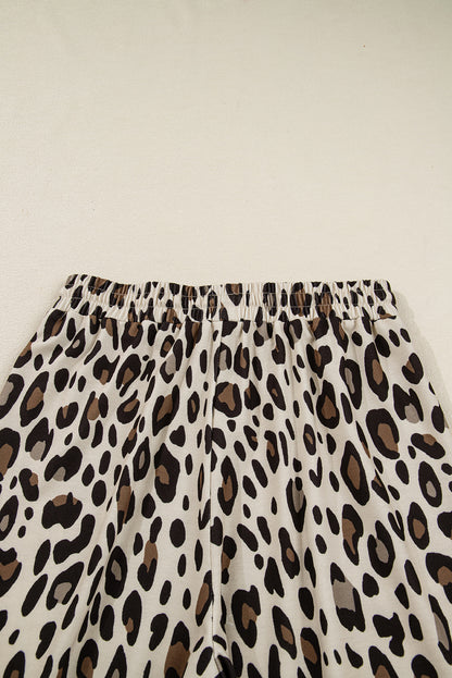 Khaki Leopard Wide Leg Cropped Pants