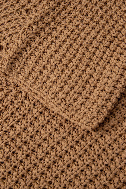 Camel Hollowed Detail Wide Sleeve Loose Pullover Sweater