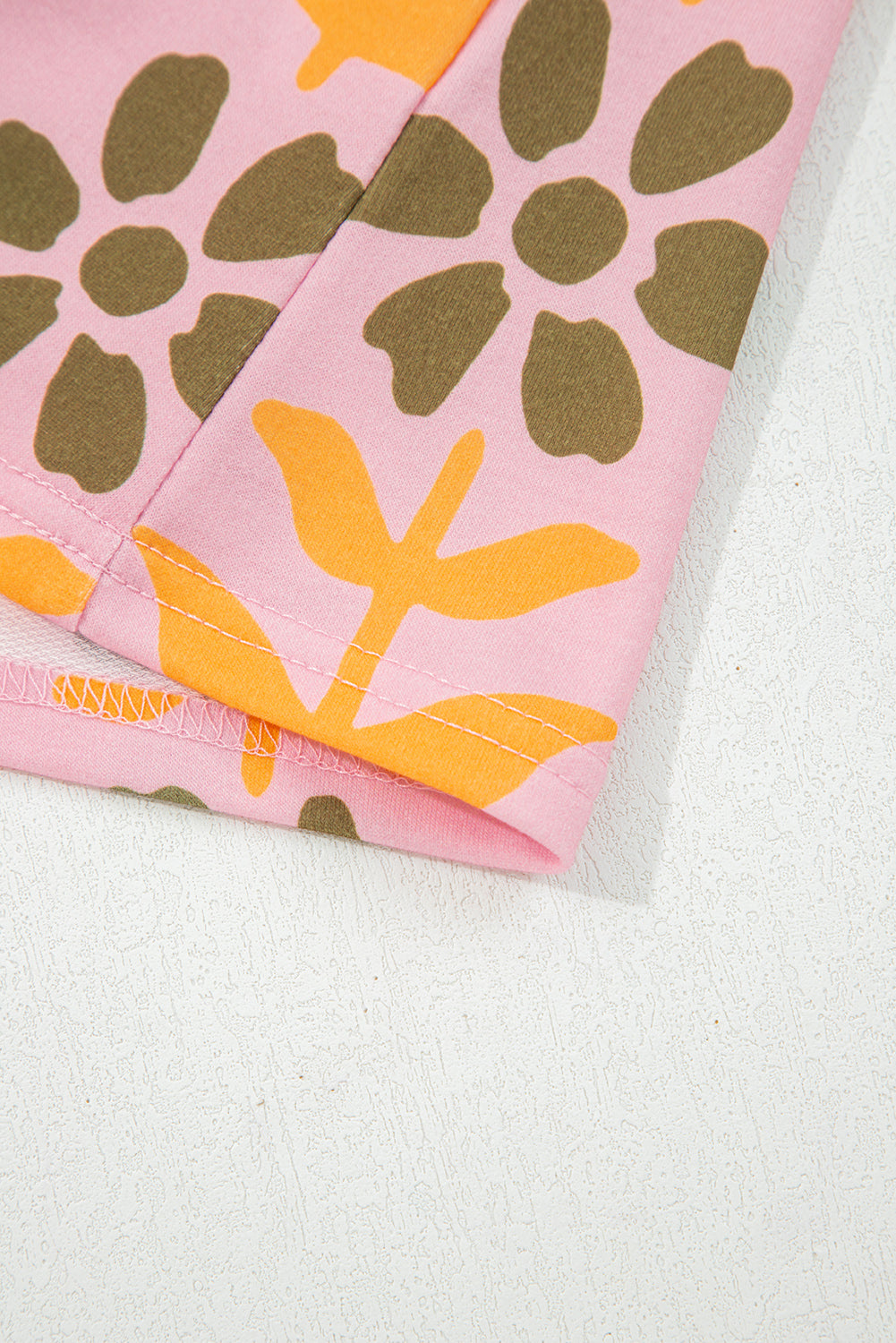 Pink Floral Print Zip Neck Striped Patchwork Long Sleeve Drawstring Dress