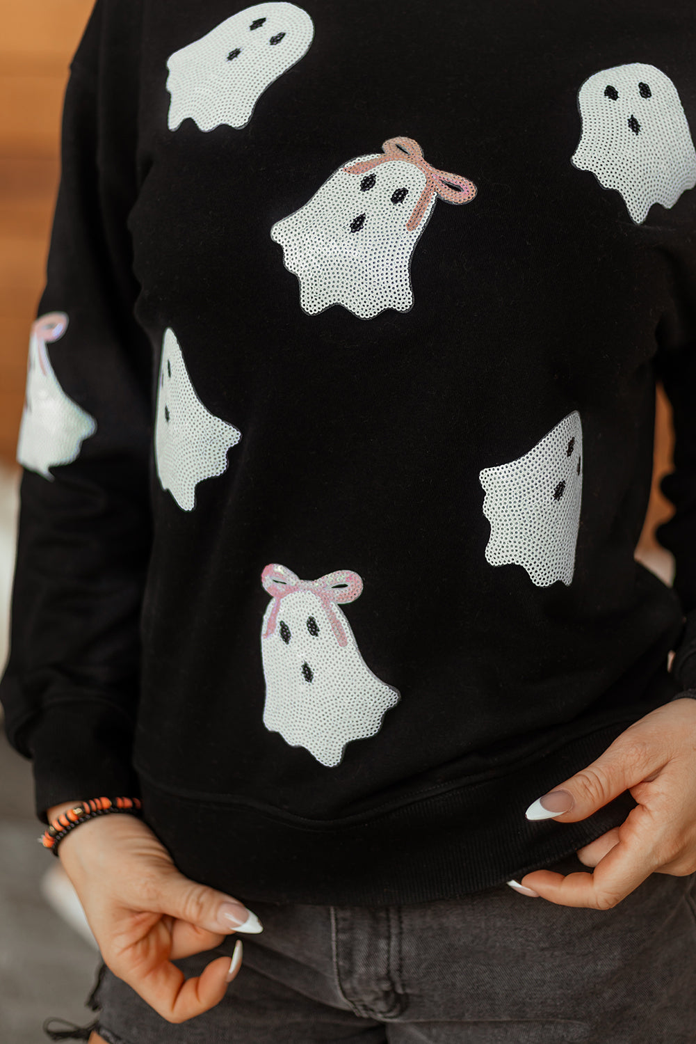 Boo-ti-ful Bows Ghost Sequin Sweatshirt