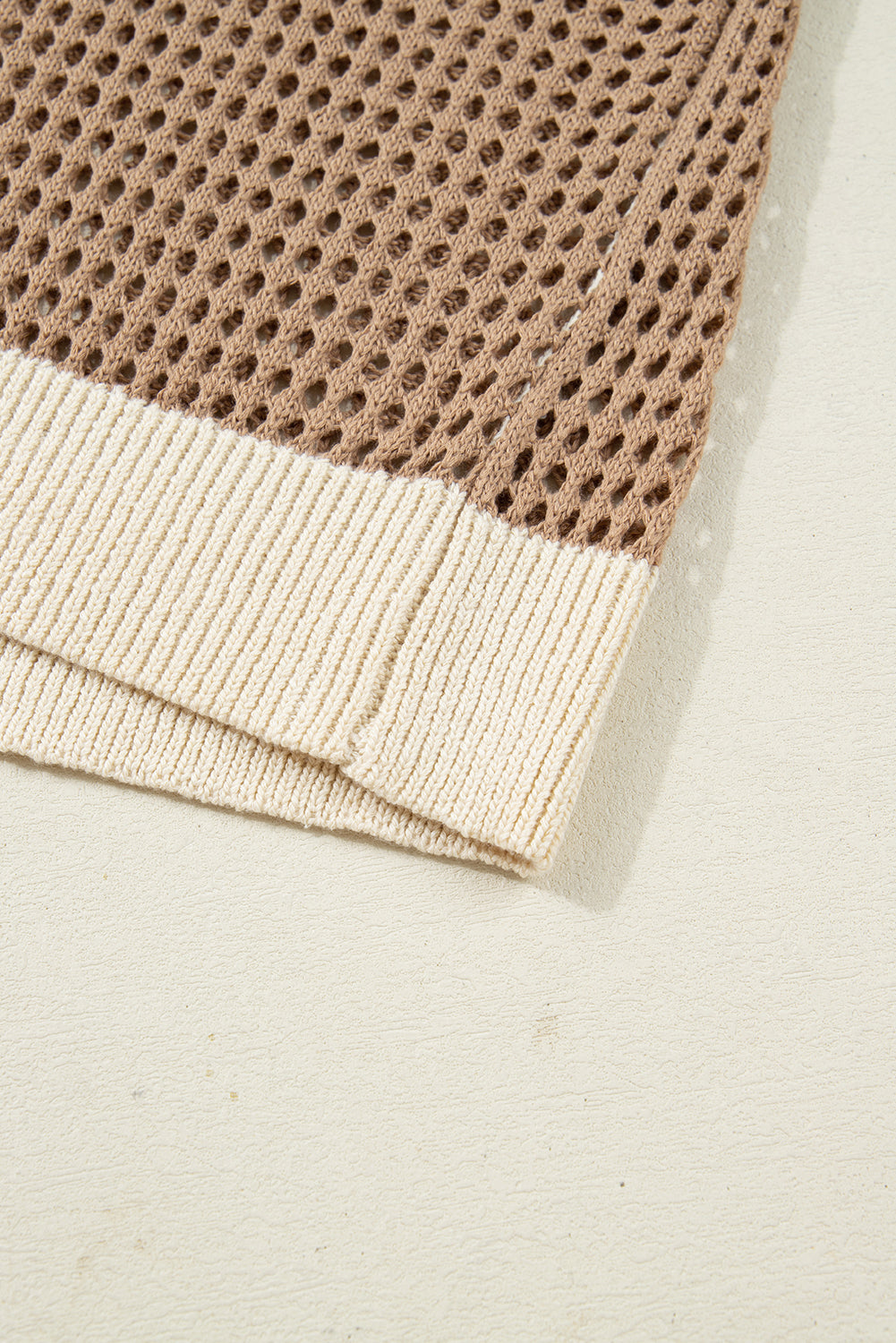 Parchment Colorblock Hollowed Knit Plus Size Hooded Jumper Sweater