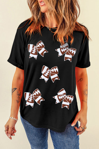 Black Football Bowknot Pattern Game Day T Shirt