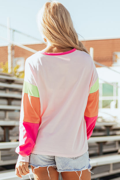 Pink GAME DAY Football Graphic Color Block Sleeve Top