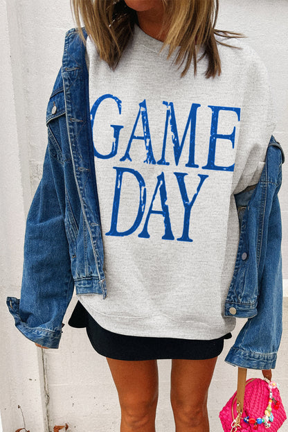 Blue Vintage Washed GAME DAY Graphic Baggy Sweatshirt
