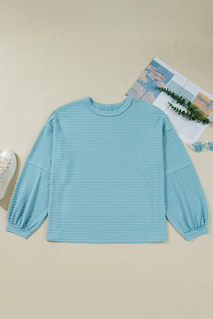 Light Blue Textured Drop Shoulder Plus Size Knit Top