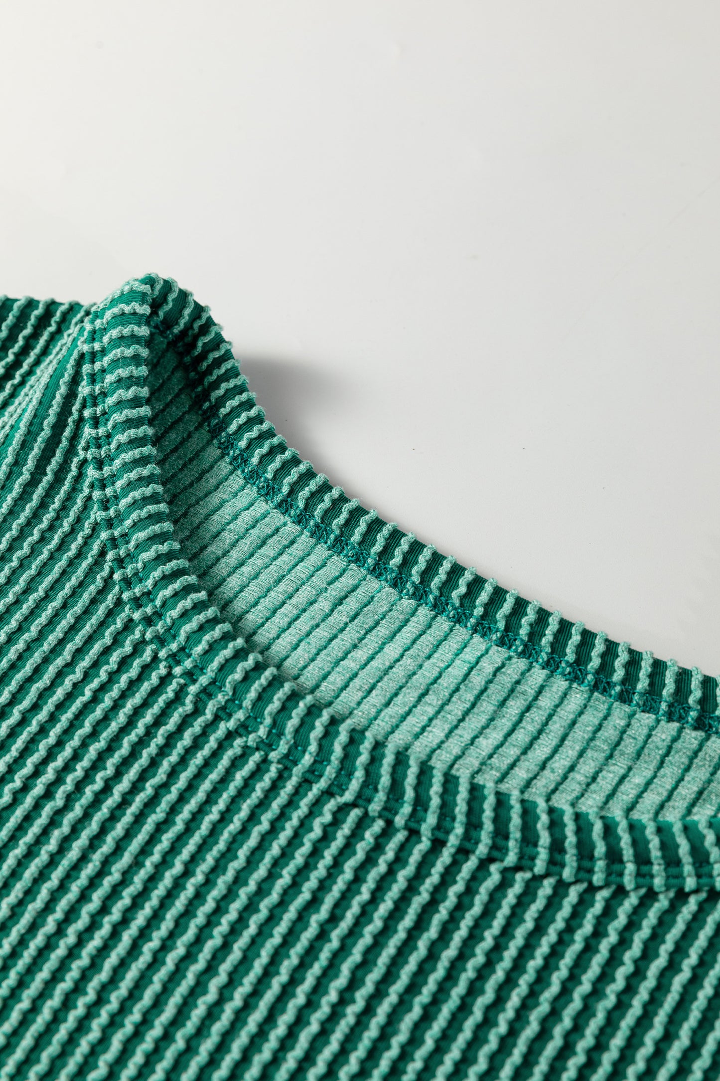 Evergreen Twisted Ribbed Tiered Ruffles Long Sleeve Pullover Top