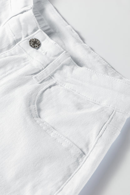 White Bow Knot Side Detail Straight Leg Loose Jeans