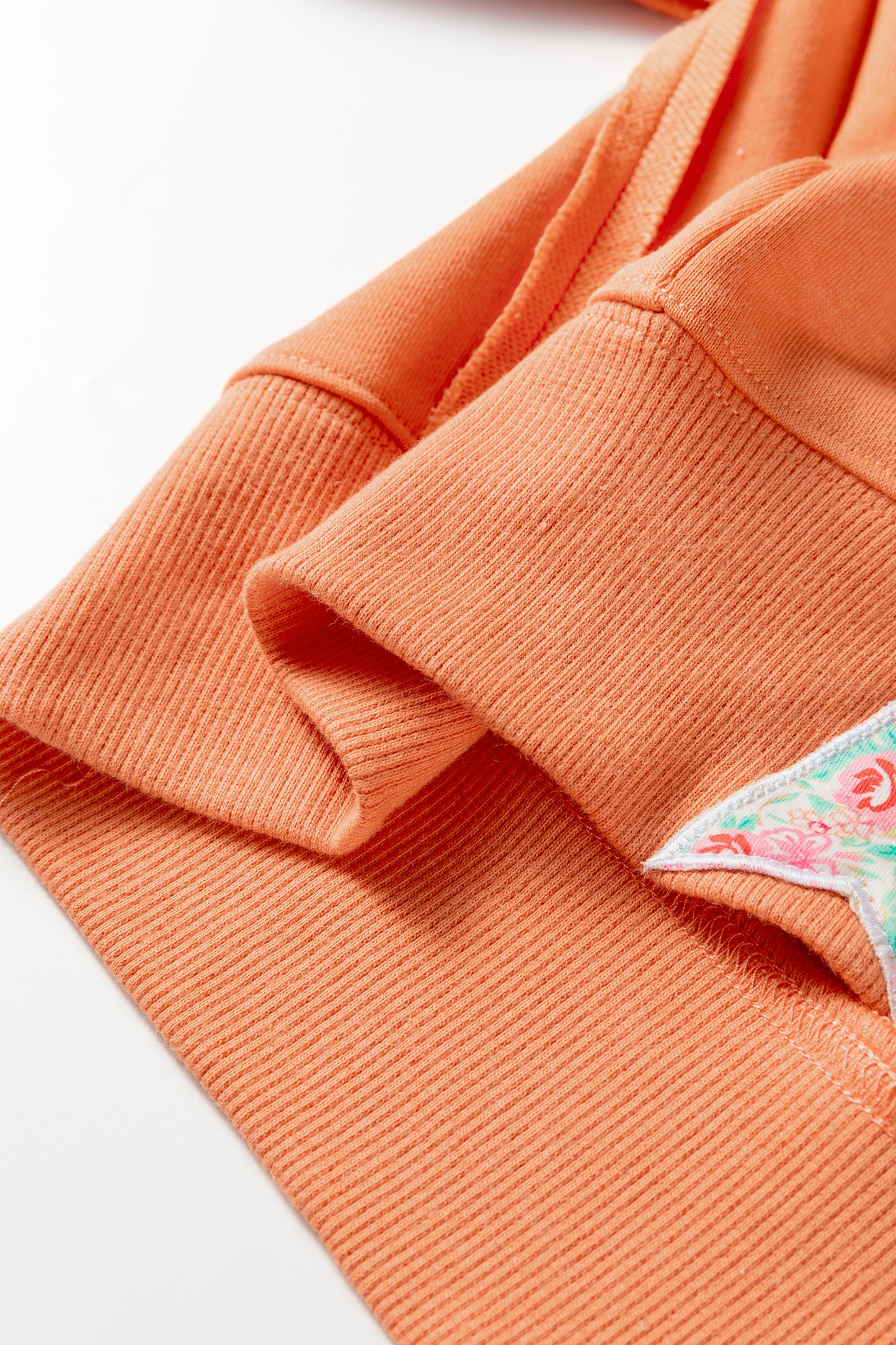 Grapefruit Orange Floral Bow Patched Exposed Seam Patchwork Slit Baggy Sweatshirt