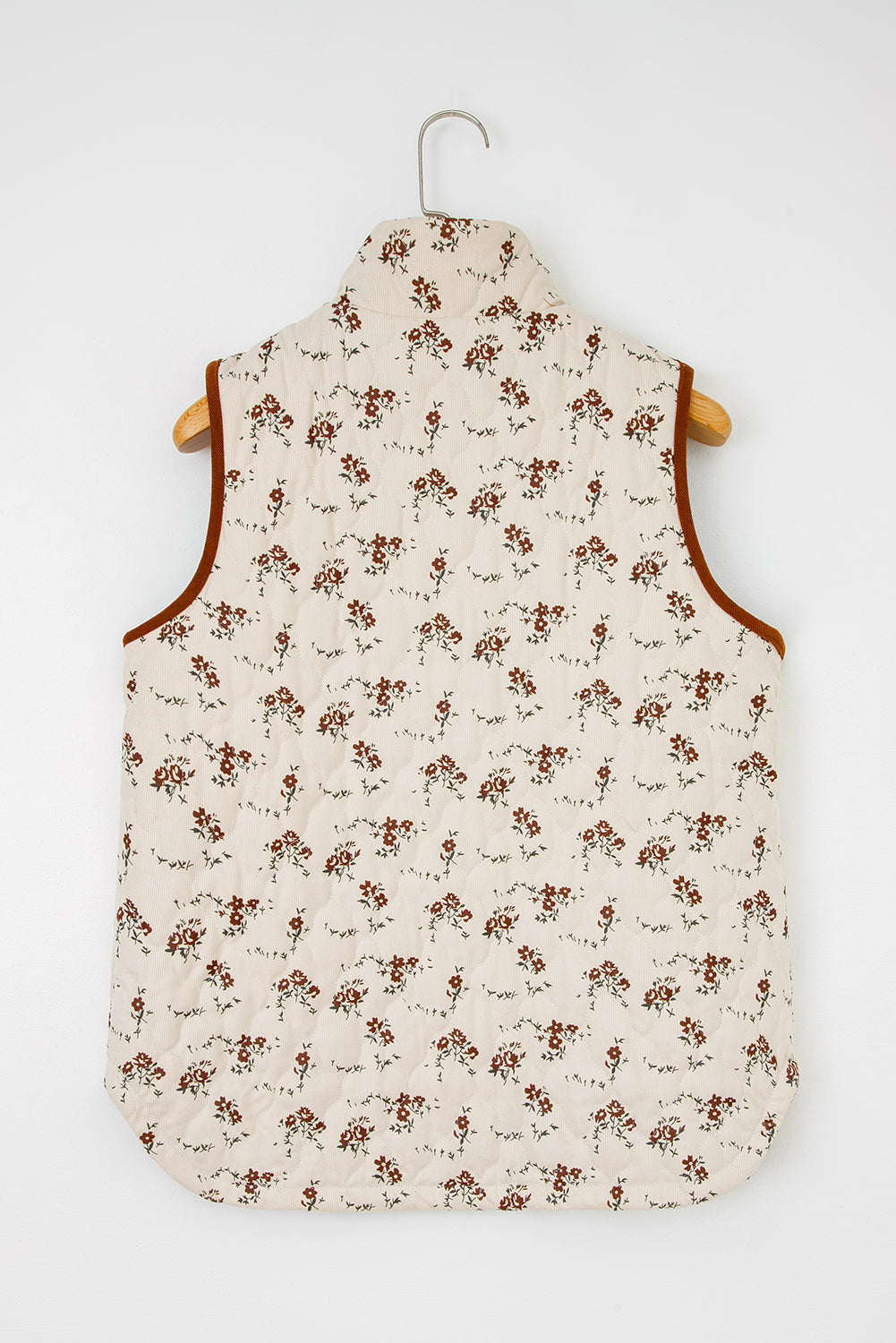 Apricot Floral Print Zip Up Quilted Vest
