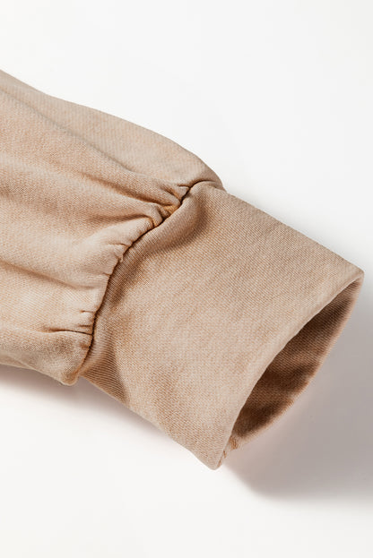 Light French Beige Mineral Wash Big Bow Patchwork Pullover Sweatshirt