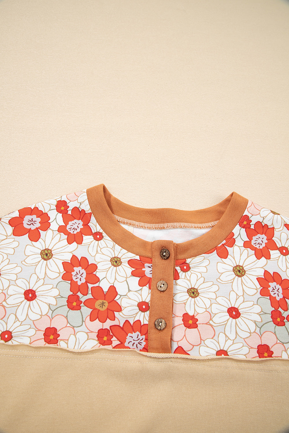 Parchment Floral Plaid Patchwork Casual Top