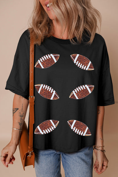Black Sequin Football Top