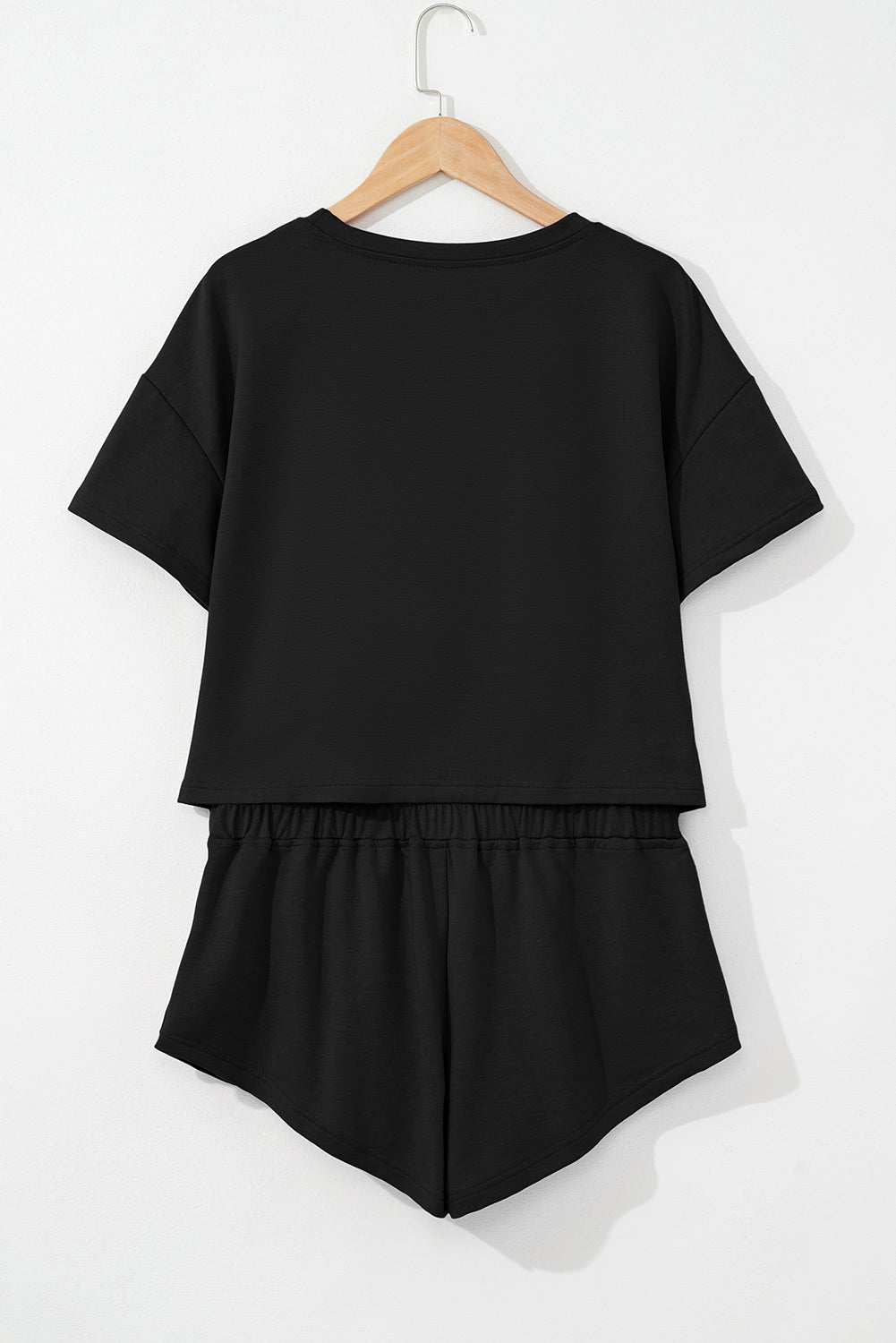 Black two piece Cropped Tee and Ruffle High Waist Skort Set