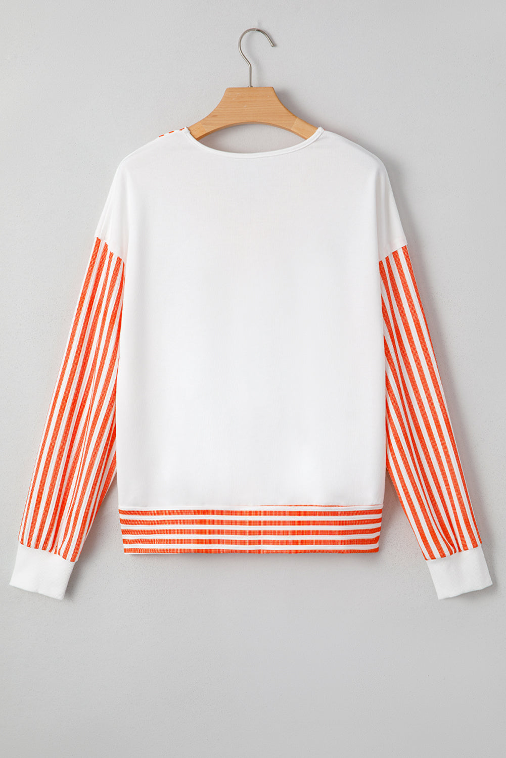 Orange Stripe V Neck Drop Shoulder Patchwork Long Sleeve Top