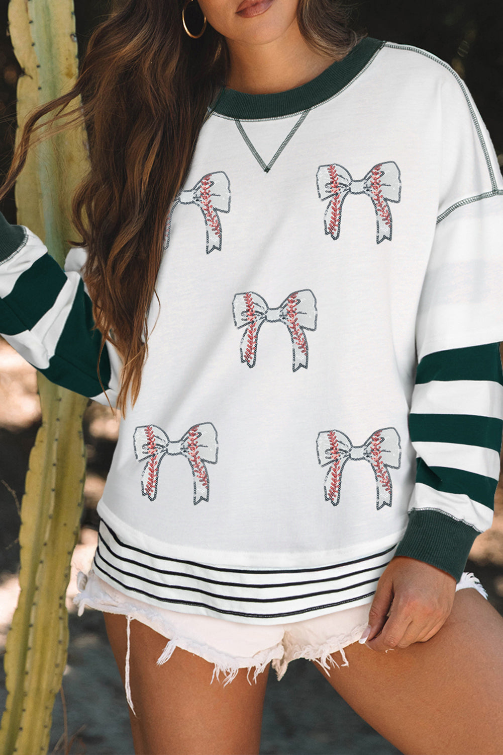 Bows n Stripes Patch Sequin Sweatshirt