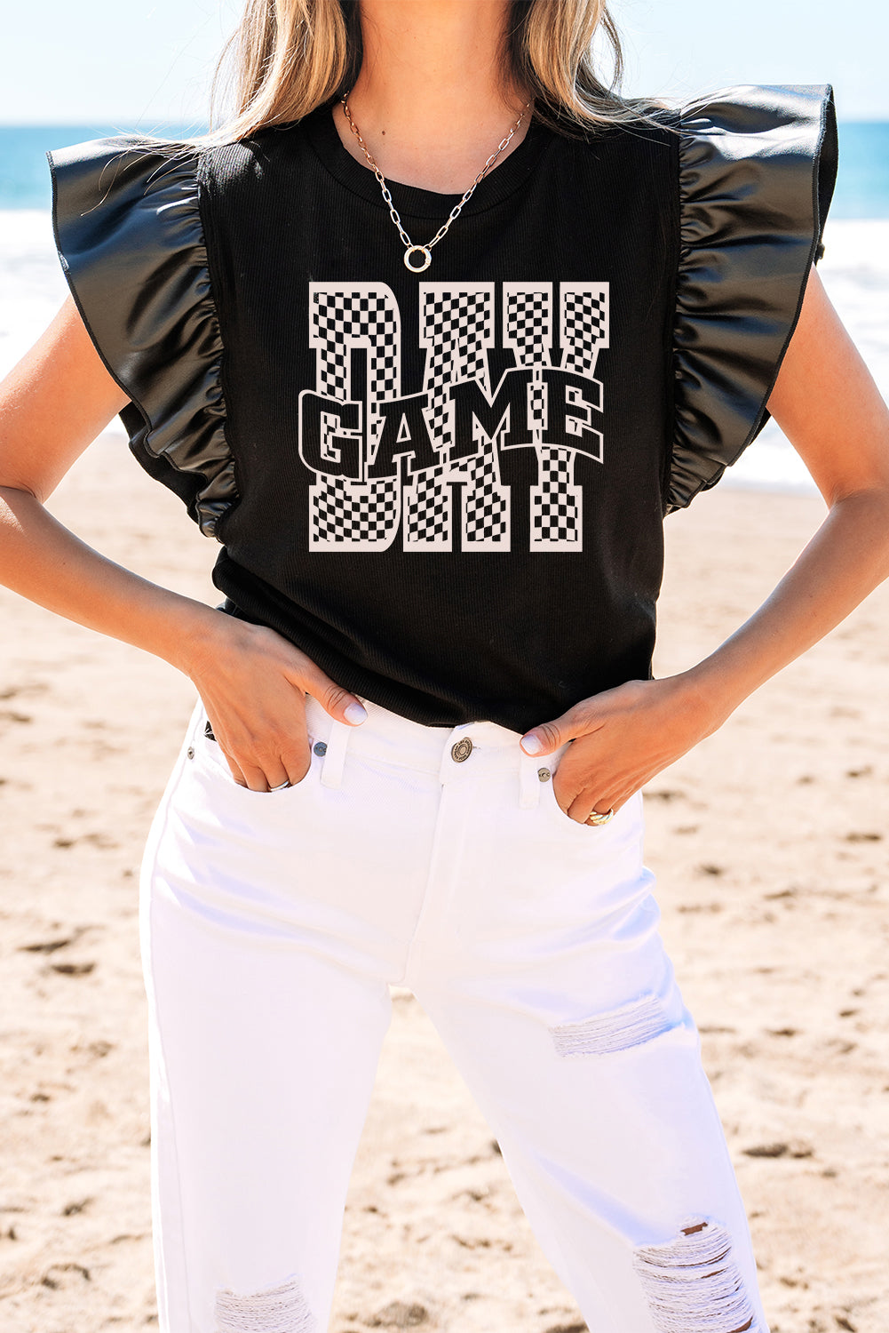 Chic on game day Ruffle Sleeve Top