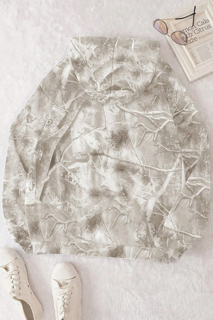 Beige Camouflage Woodland Print Oversized Sporty Hoodie