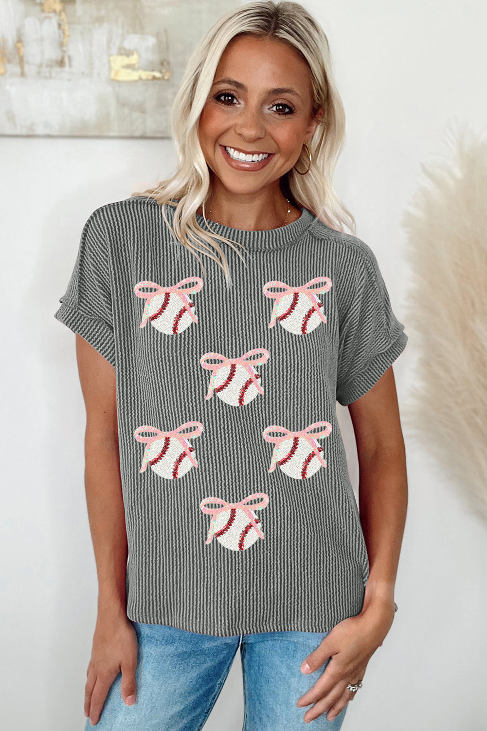Baseball and Bows Sequin Top