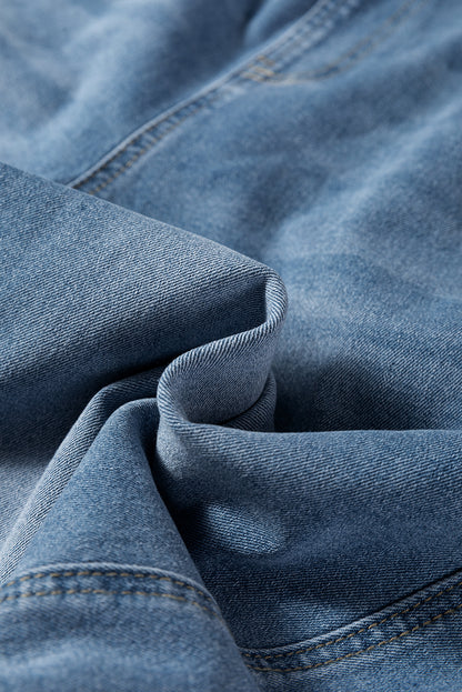 Dusk Blue Adjustable Buckle Barrel Denim Overalls