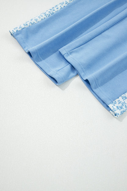 Beau Blue Floral Patchwork Drop Shoulder Pullover and Sweatpants Lounge Set