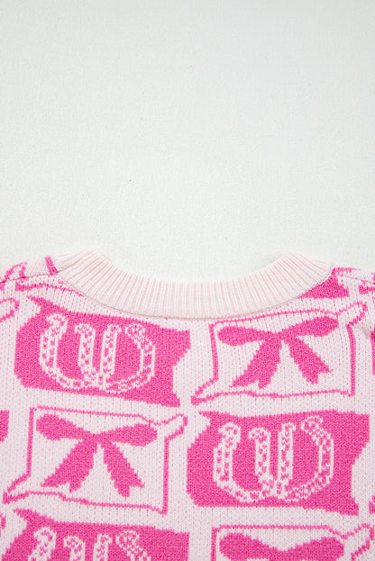 Pink Bows & Horseshoes Pattern Western Fashion Print Sweater