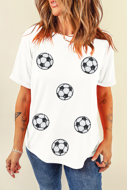 White Sequin Football Patch Game Day T Shirt