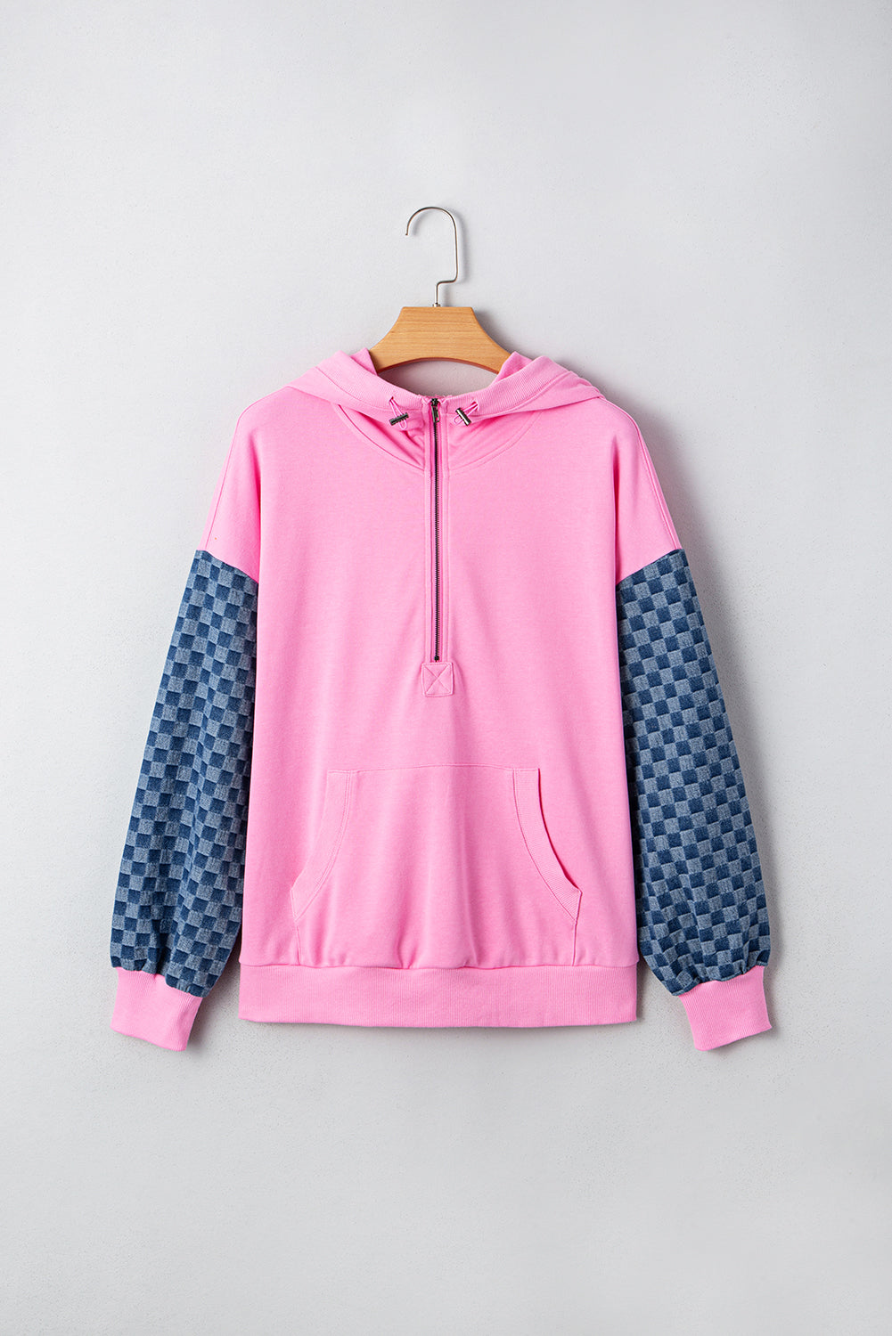 Bonbon Checkered Half Zipper Hoodie
