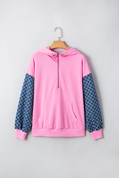 Bonbon Checkered Half Zipper Hoodie