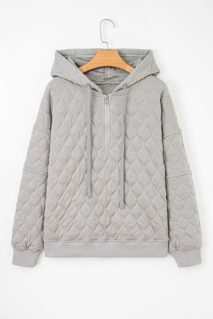 Gray Quilted Quarter Zip Plus Size Hoodie