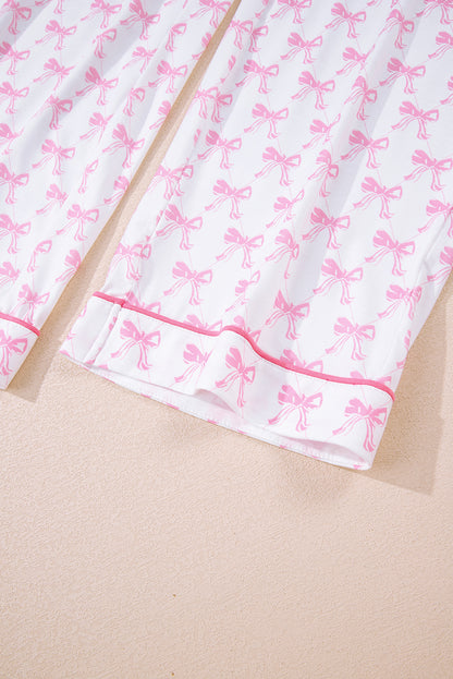 Pink Bow Print Long Sleeve Shirt and Pants Soft Pajama Set