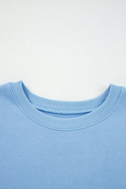 Beau Blue Floral Patchwork Drop Shoulder Pullover and Sweatpants Lounge Set