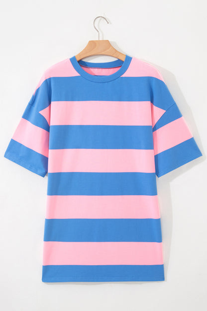 Bright Pink Striped Color Block Oversize Tunic Tee